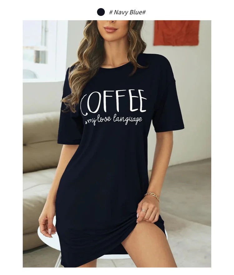 Women's Nightgown Summer Short Sleeve Sleep Shirt Round Neck T-shirt Dress Soft Nightdress Home Clothes Sleepwear & Loungewear