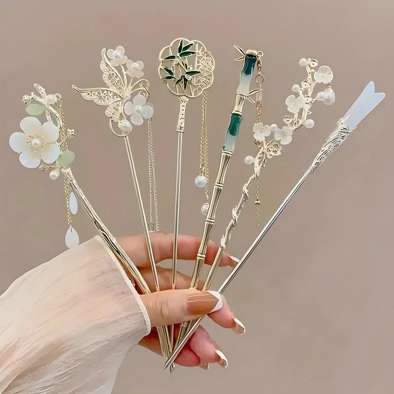 Elegant Chinese Style Hair Clip Tassel Hair Stick Traditional Floral Design Hairstyle Accessory Women Jewelry Hairpin Hairneedle