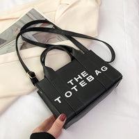 Women Tote Bag Contrast Letters Fashion Ladies Commute Bag PU Leather Portable Casual Simple Adjustable Straps Female Satchel