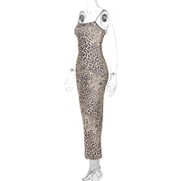 Hugcitar 2024 Fashion Leopard Print Slips Backless Sexy Bodycon Maxi Dress Summer Women Casual Clothes Beach Party Vacation Club