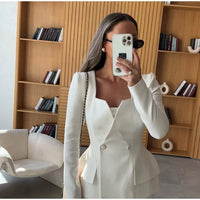 Elegant White Square Collar Long Sleeve High Waist Top Skirt Set Women Fashion Solid Slim Fit Suits 2025 Lady Chic Party Outfits