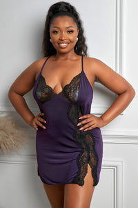 Purple Fiery Red Lace Stitching Plus Size Babydoll