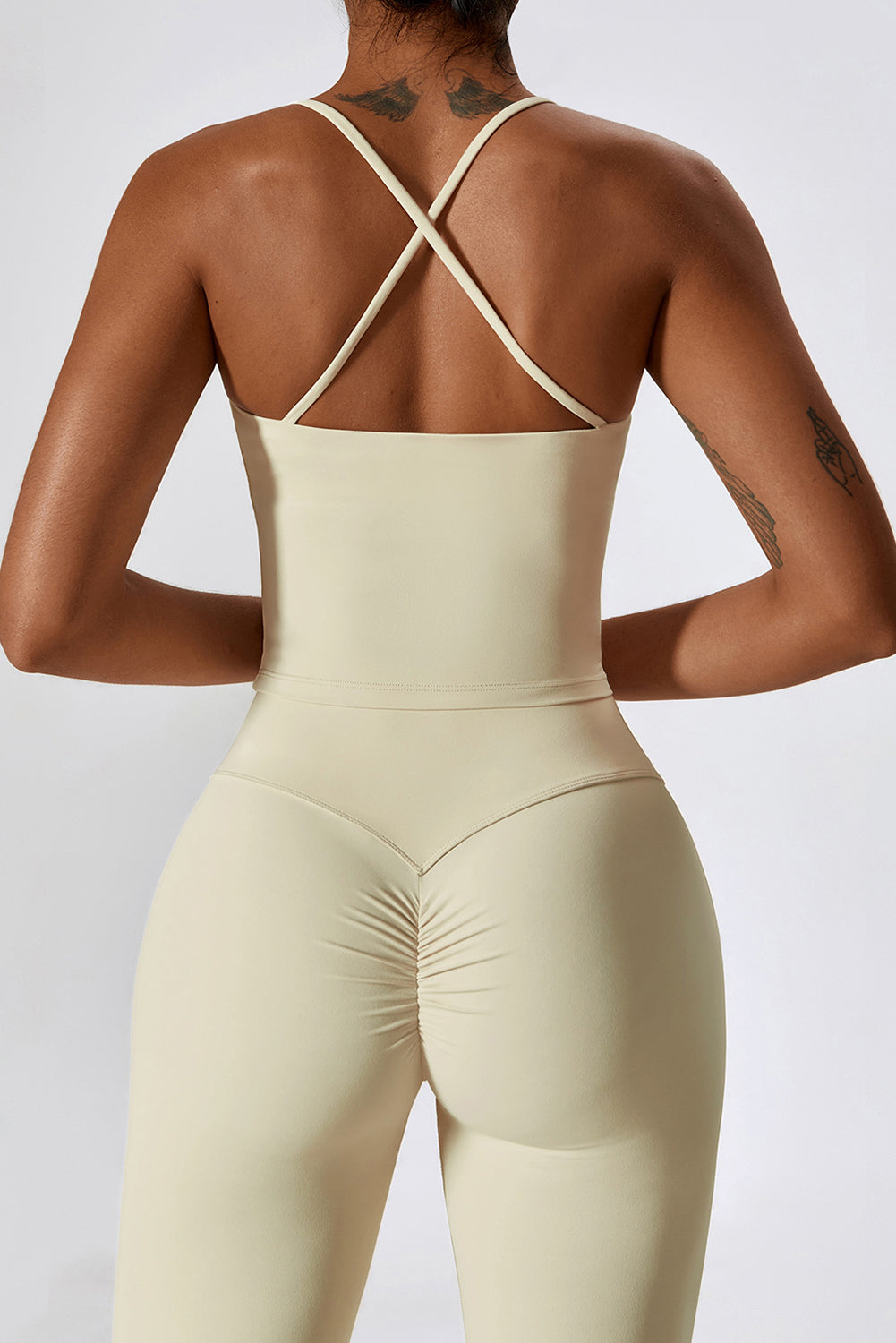 Apricot Spaghetti Straps Tank and Flare Leggings Fitness Set