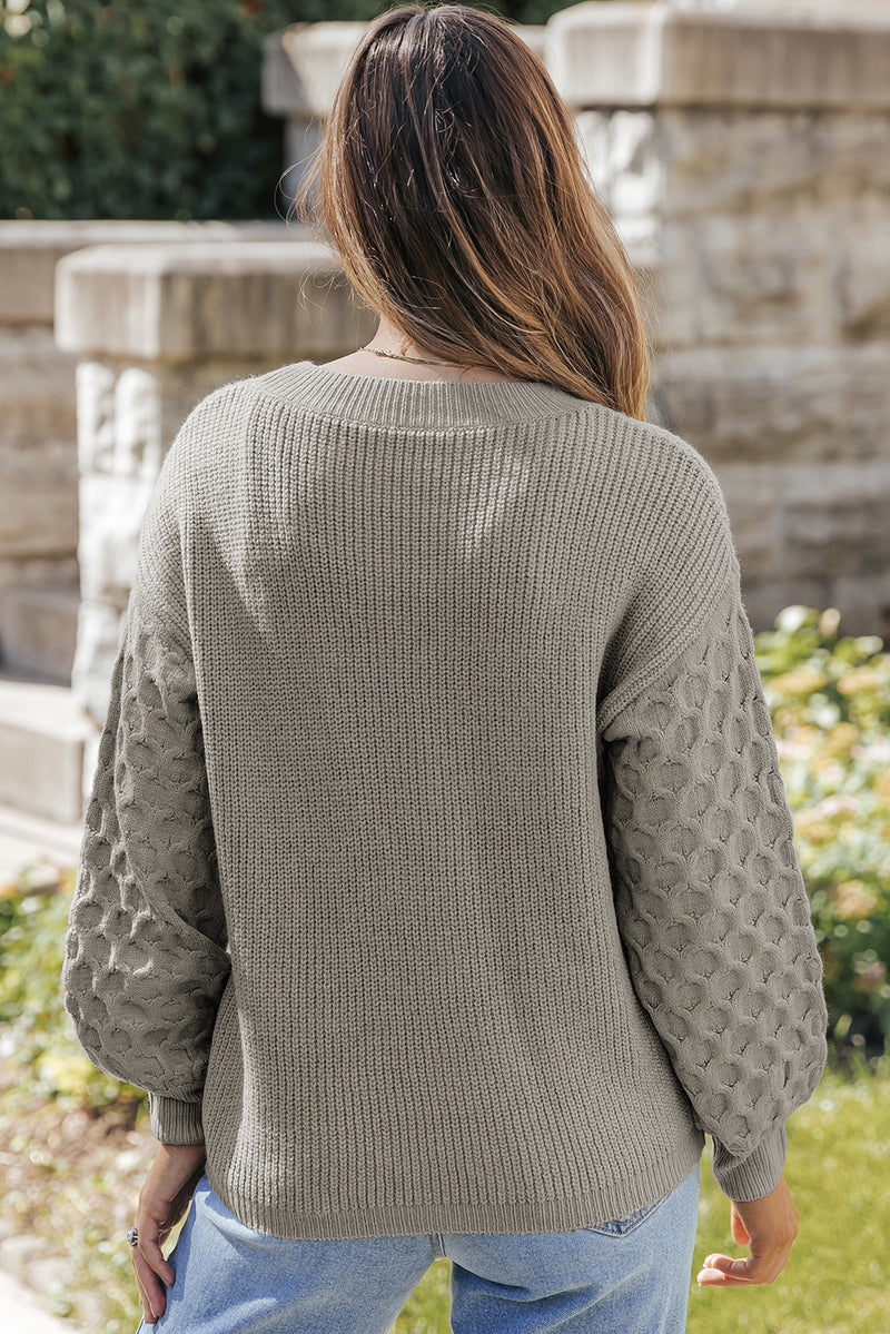 Gray Cable Knit Sleeve Sweater