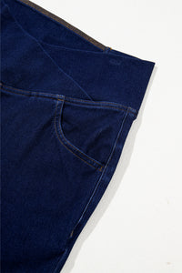 Dusk Blue Solid Crossed High Waist Fit Flare Jeans