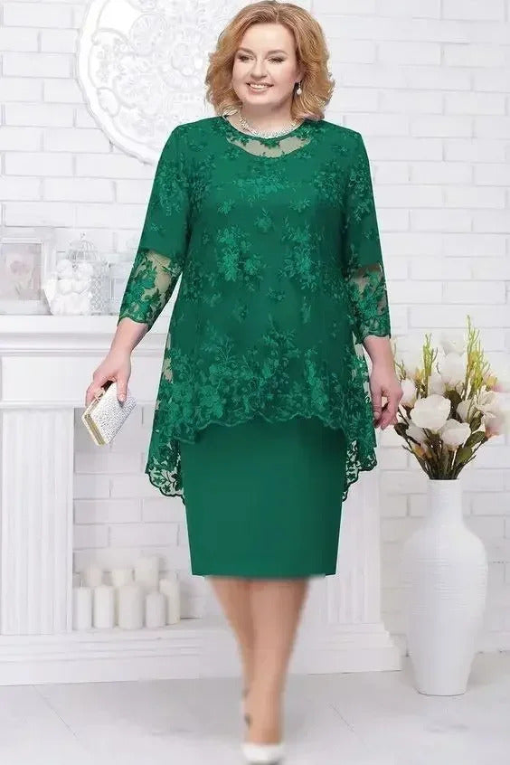 2023 Women Plus Size Dress O-neck Midi Loose Dress M-5XL Lady Evening Lace Mesh Sexy Elegant Dress Female Clothing Summer Autumn