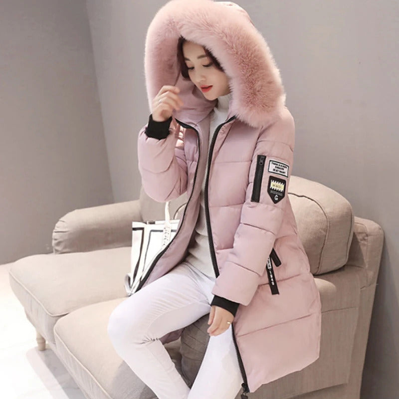 Women's Plus Size cotton jacket long hooded parka with fur collar warm thick jacket casual jacket cotton jacket women's par