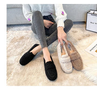 Luxury Sheep Fur Lined Loafers Women Lambswool Shoes Ladies Winter Slip On Furry Flats Cotton Wool Mocasine Femme Barefoot Boots