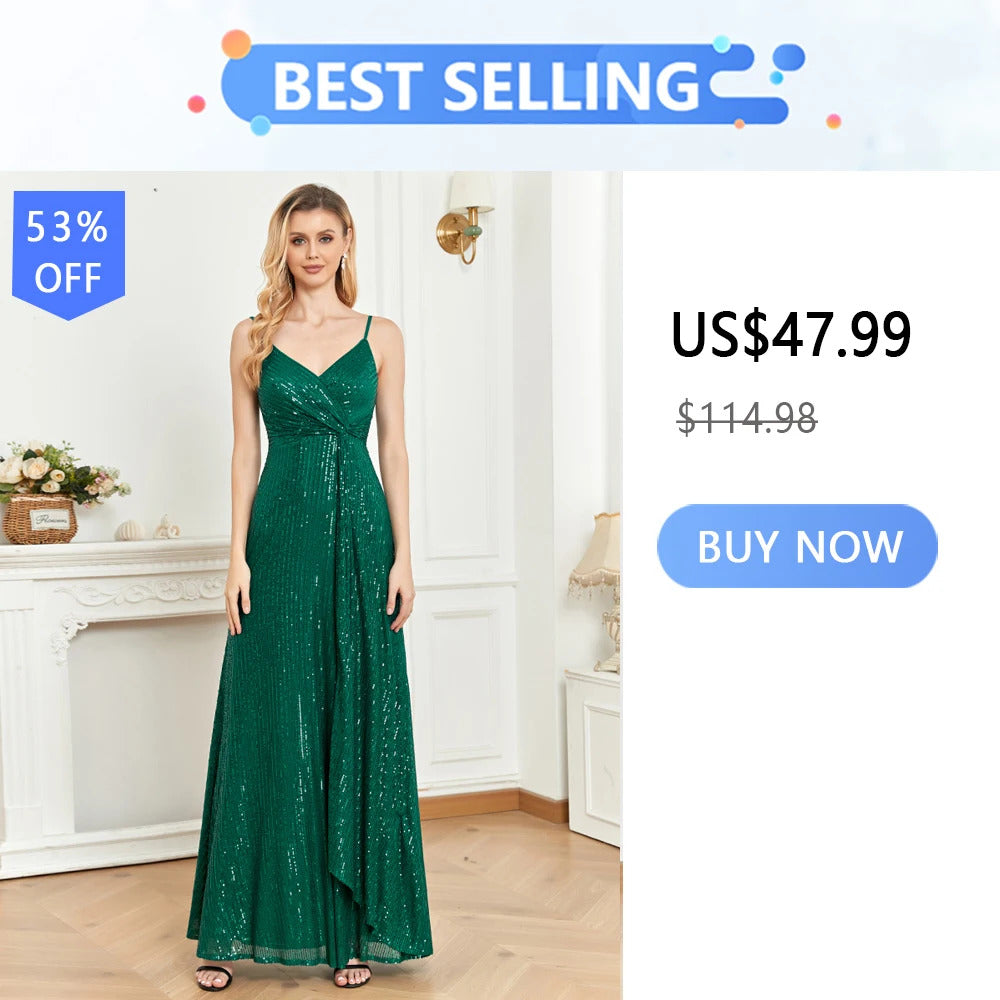 Lucyinlove Luxury Floor Length V-Neck Evening Dress Elegant Slit Party Women 2024 Wedding Sequins For Formal Prom Cocktail Dress