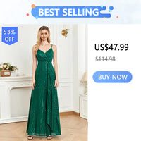 Lucyinlove Luxury Floor Length V-Neck Evening Dress Elegant Slit Party Women 2024 Wedding Sequins For Formal Prom Cocktail Dress