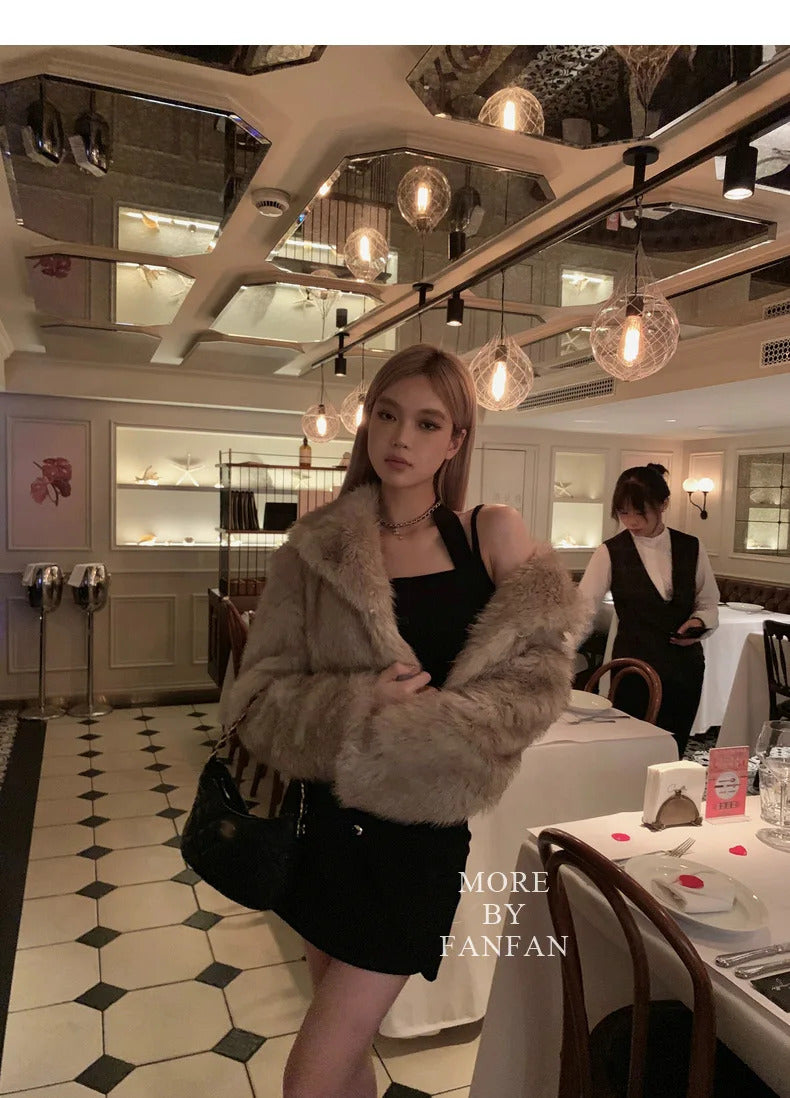 2024 Luxury Brand Autumn Winter Fur Coat Women Short Lazy Wind Fox Fur Jacket Cropped Fluffy Casaco De Pele Feminino