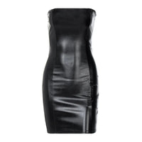 Women Summer Sexy Party Strapless Bodycon Pu Leather Slim Package Hip Black Mini Dress Sundress Female Clothing