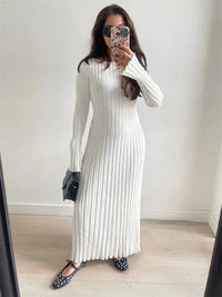 Tossy Lace-Up Female Knit Maxi Dress Autumn High Waist Fashion Patchwork Long Sleeve Loose Solid Dress Bandage Knitwear Dress