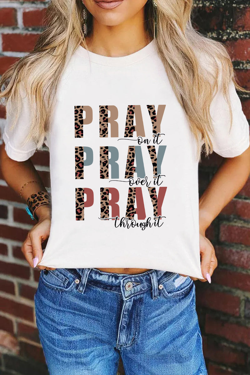 White Leopard Pray Graphic Tee