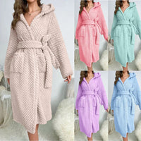 2024 Autumn Plush Hooded Robe Bathrobe Women Winter Thicken Soft Nightgown Robes Female Large Home Dressing Gowns Pajamas