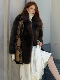 Mid-Length Women's Fur Coat Suit Collar Loose Imitation Fox Fur Plush Coats Warm Soft Thickened Winter Socialite Fur Overcoat