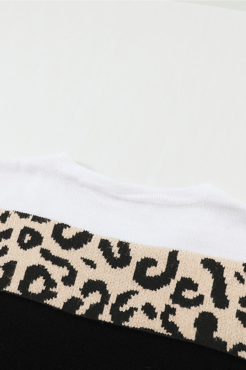 Crewneck Leopard Color Block Knit Pullover Sweater