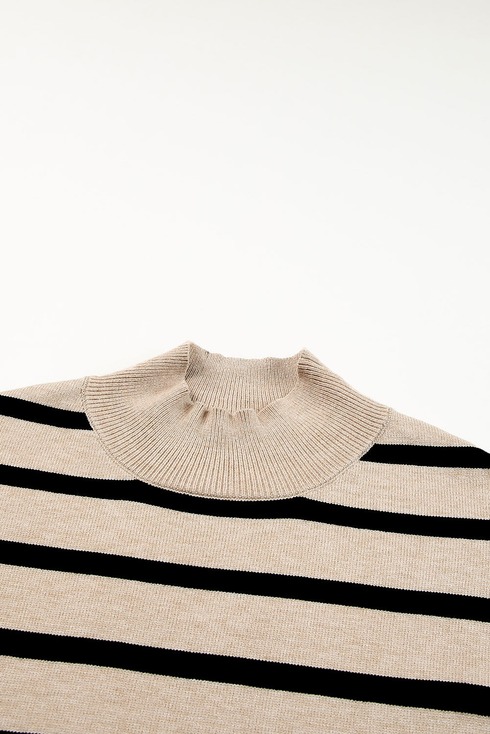 Khaki Striped Mock Neck Bell Sleeve Knit Sweater