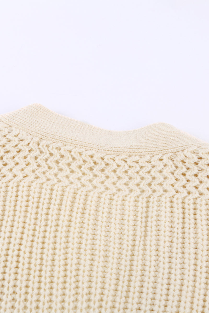 Beige Wrap V Neck Sweater with Side Tie