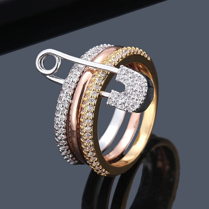 Fashion Pin Connection Three Layers Designer Fashion Ring for Women Valentine's Day Gift Jewelry R7393