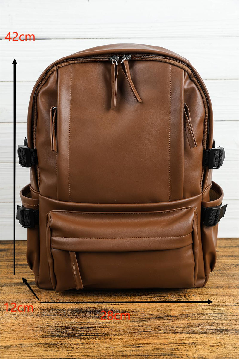 Chestnut Faux Leather Zipped Large Capacity Backpack