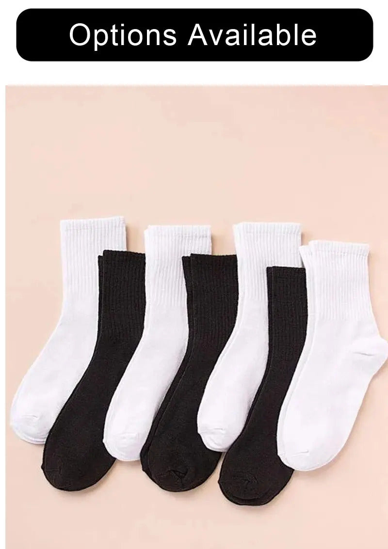 7/10/20 Pairs Mid Length Socks Women Classic Black White Solid Color Fashionable Casual Sports Absorbing Breathable Men Socks