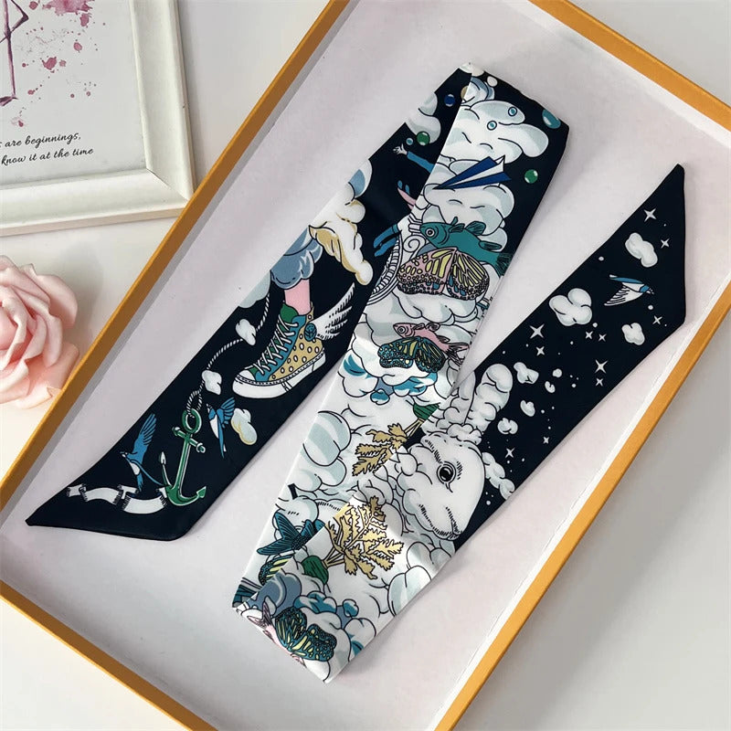 2022 Luxury Silk Scarf Slim Hair Accessories Fashion Bag Handle Ribbon Ladies Horse Print Headband Belt Ladies Fall New 60SKU