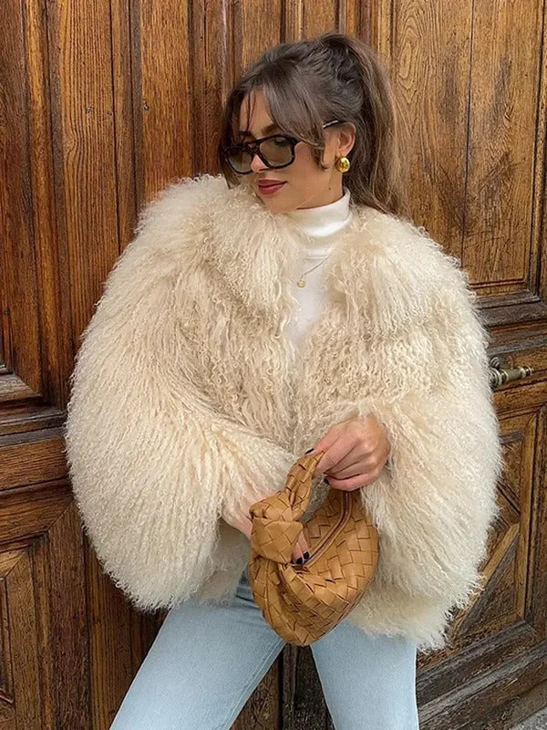 Women Fashion Solid Faux Fur Coats Autumn Elegant Warm Loose Long Sleeve Flurry Cardigan Winter Female  Thick Commute Streetwear