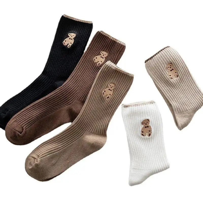 5 Pairs Bear Embroidery Low Cut Ankle Socks, Cute Summer Breathable Sports Socks, Women's Socks