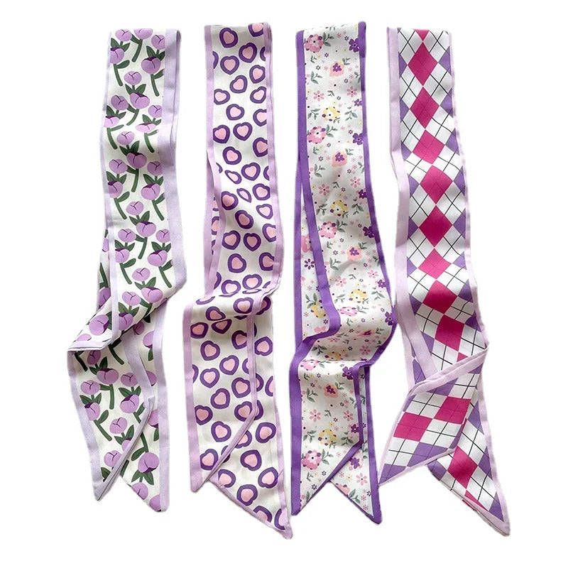 4pcs/set Series Silk Satin Scarf Women Cloth Hair Bands Headdress Accessories Lady Scarves Ribbon Neck Ties for Bag Handle