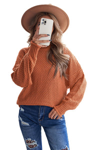 Orange Oversized Chunky Batwing Long Sleeve Turtleneck Sweater