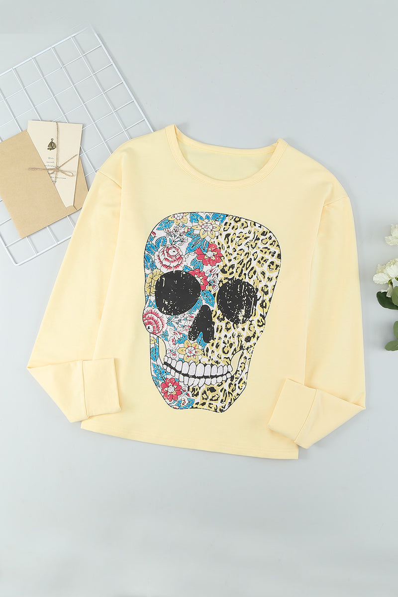 Antique Leopard Flower Skull Halloween Graphic Top