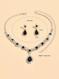 3 pieces of women's crystal droplet necklace with earrings set for wedding evening dress accessories