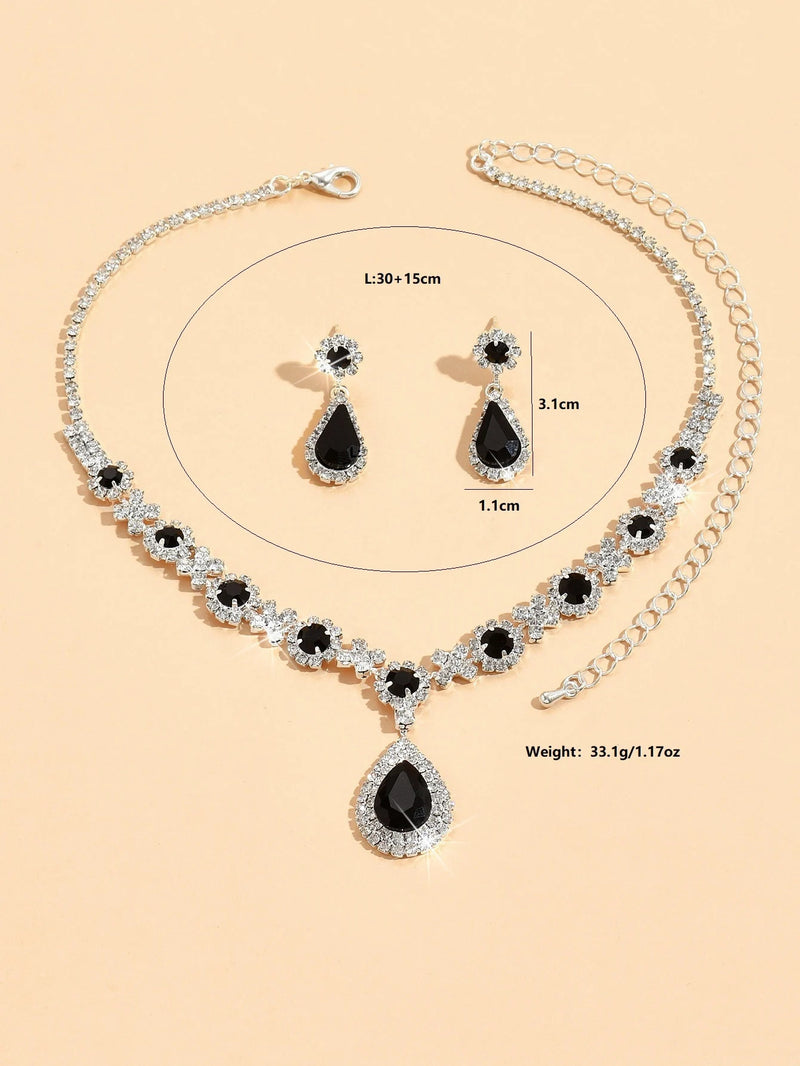 3 pieces of women's crystal droplet necklace with earrings set for wedding evening dress accessories