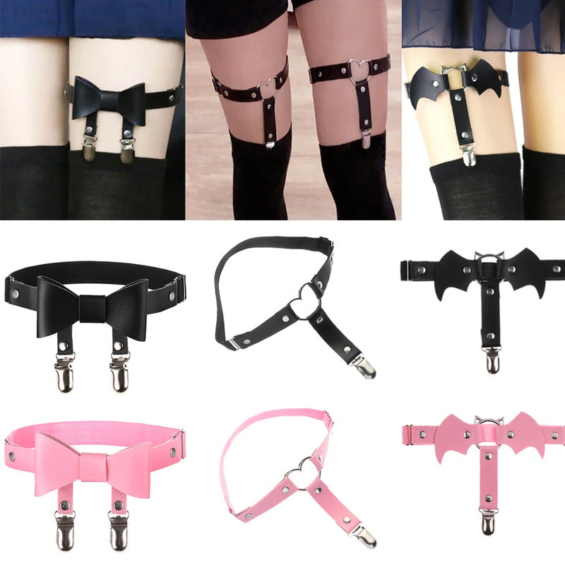 Heart/Wings/Bowknot Fashion Garter Belt Women PU Leather Lace Elastic Leg Ring Leg Garter Straps Thigh Harness Gothic Accessory