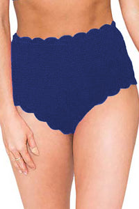 Blue Scalloped Edge High Waist Bikini Panty