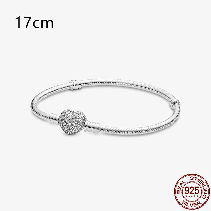 2024Hot Sale Heart Zircon Snake Chain Charm Beads Bracelet Women 925 Silver Original Pendant Bead DIY Jewelry Fine Festival Gift