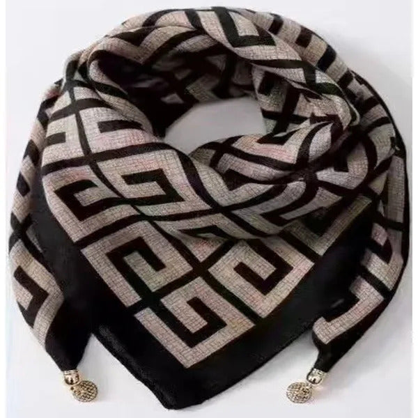 2025 new magnetic buckle silk scarf for women's small square scarf for autumn and winter warmth and cold resistance, fashionabl