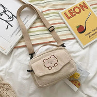 Personalized Teddy Bear Embroidered Diagonal Shoulder Bag, Corduroy Leisure Bag, WOMEN'S Crossbody Bag