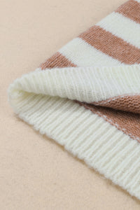 Brown Striped Round Neck Casual Sweater