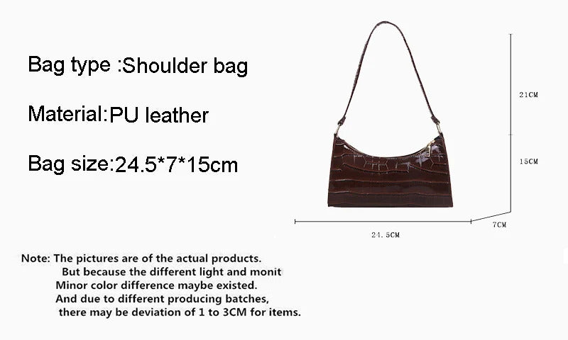 Fashion PU Leather Bags for Women Alligator Pattern Armpit Handbag Female Small Underarm Messenger Bag Purse