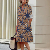 Floral Pattern Shirt Dress Elegant Women's Summer Casual Lapel Long Sleeve Midi Dress High Temperament Fashion Street Shirt