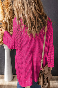 Rose Hollow-out Knit Kimono Lightweight Cardigan