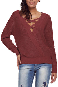 Brown Cross Back Hollow-out Sweater