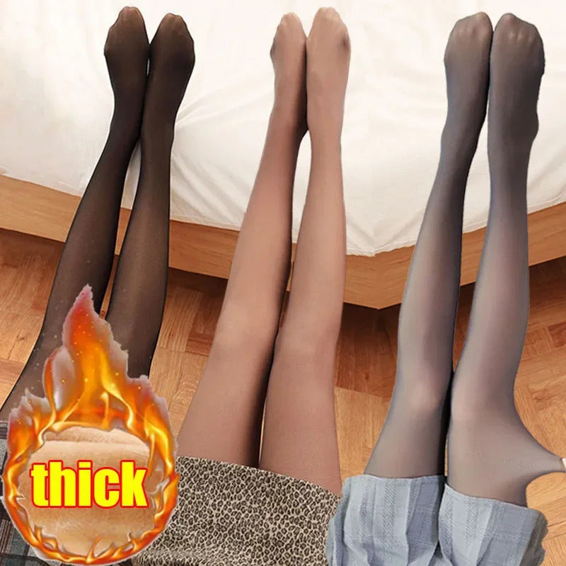 Women's Thermal Leggings Insulated Tights Fleece Lined High Waist Elasticity Thick Plush Women Pantyhose Winter Below 70kg