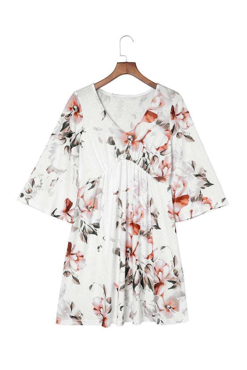 Women's V Neck 3/4 Sleeve Floral Dress