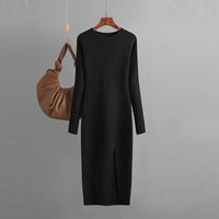 HLBCBG Elegant Winter Long Sleeve Pullover Midi Dress Thick Warm  bodycon Party Dresses O Neck Long Knit Women Sweater Dress