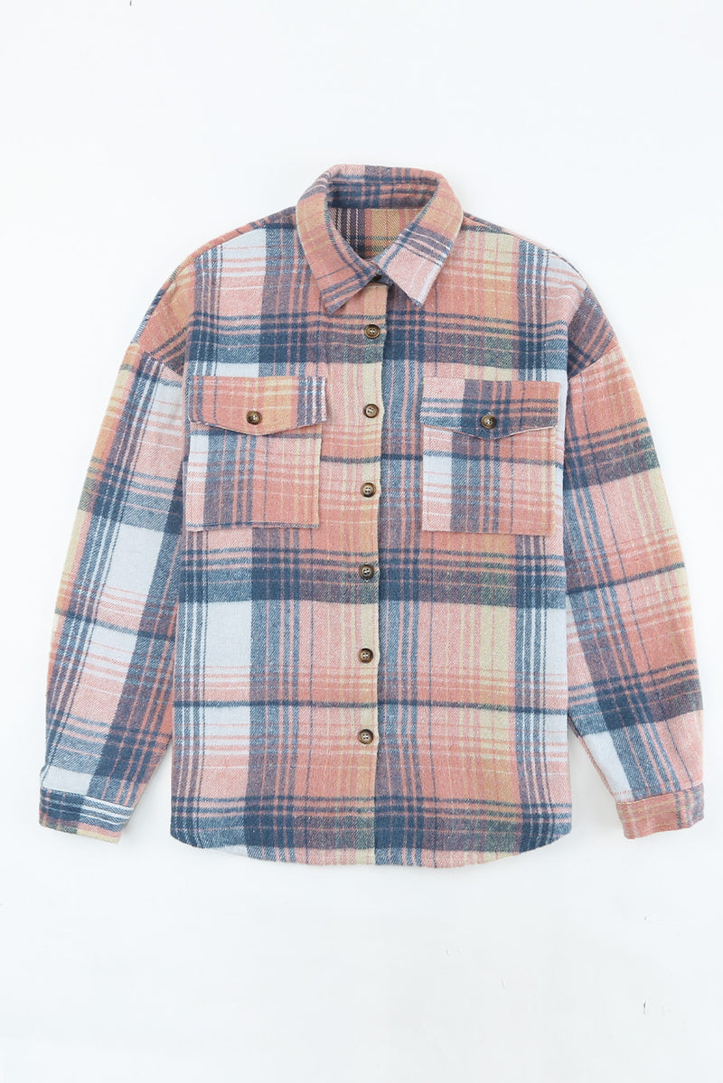 Medium Grey Plaid Flap Pockets Shacket