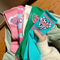 4 Pairs Letter & Heart Print Socks, Comfy & Cute Street Mid Tube Socks, Women's Stockings & Hosiery