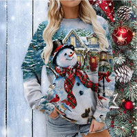 Women Christmas Sweatshirts Winter Snowman Snowflake Print Long Sleeve Y2k Hoodie Streetwear Pullovers Tops Comfortable Clothing